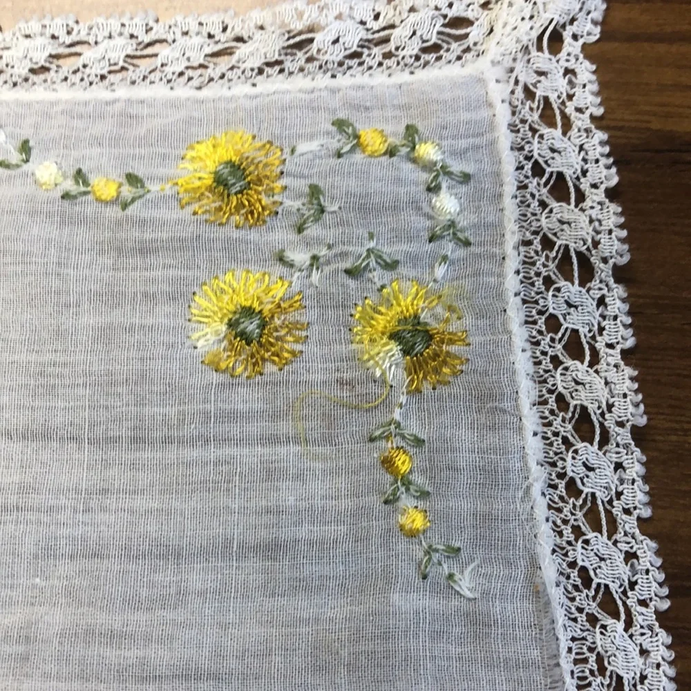 Vintage White & Yellow Handkerchief or Pocket Square